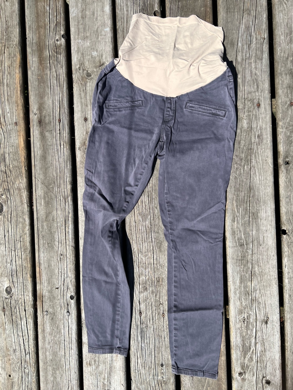 Maternity Stretch Chinos in Gray with Cream Panel